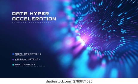 Abstract data tunnel background with hyper acceleration stream glow blue particle. Cyber technology future concept presenting fast network connection.