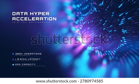 Abstract data tunnel background with hyper acceleration stream glow blue particle. Cyber technology future concept presenting fast network connection.