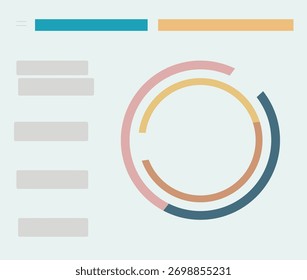 Abstract data visualization with colorful circular charts and graphs on a light background