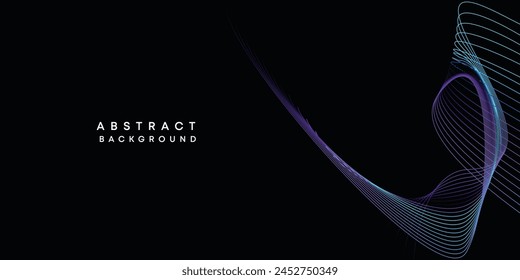 Abstract data visualization, geometric dark blue, orange, green gradient waving lines technology background. Purple, navy blue, red gradient futuristic geometric shiny wave pattern banner background