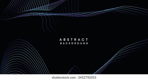 Abstract data visualization, geometric dark blue, orange, green gradient waving lines technology background. Purple, navy blue, red gradient futuristic geometric shiny wave pattern banner background