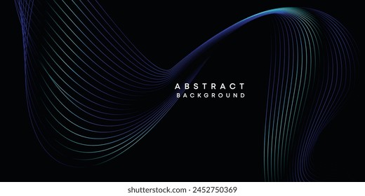 Abstract data visualization, geometric dark blue, orange, green gradient waving lines technology background. Purple, navy blue, red gradient futuristic geometric shiny wave pattern banner background