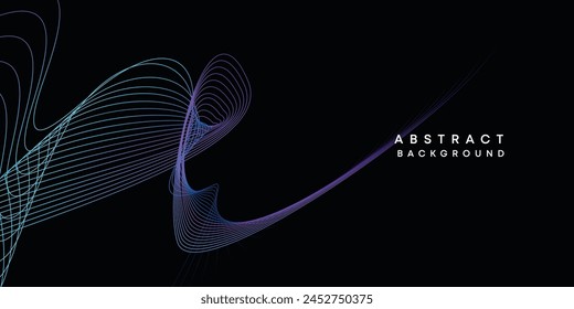 Abstract data visualization, geometric dark blue, orange, green gradient waving lines technology background. Purple, navy blue, red gradient futuristic geometric shiny wave pattern banner background