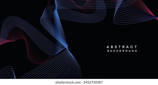 Abstract data visualization, geometric dark blue, orange, green gradient waving lines technology background. Purple, navy blue, red gradient futuristic geometric shiny wave pattern banner background