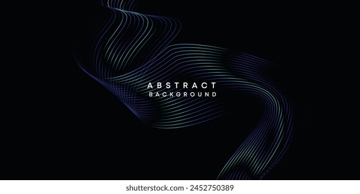 Abstract data visualization, geometric dark blue, orange, green gradient waving lines technology background. Purple, navy blue, red gradient futuristic geometric shiny wave pattern banner background