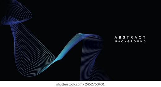 Abstract data visualization, geometric dark blue, orange, green gradient waving lines technology background. Purple, navy blue, red gradient futuristic geometric shiny wave pattern banner background