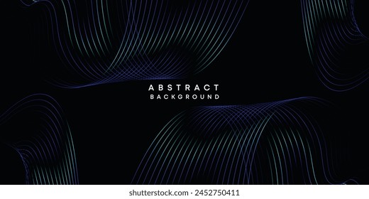 Abstract data visualization, geometric dark blue, orange, green gradient waving lines technology background. Purple, navy blue, red gradient futuristic geometric shiny wave pattern banner background