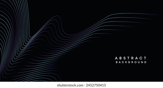 Abstract data visualization, geometric dark blue, orange, green gradient waving lines technology background. Purple, navy blue, red gradient futuristic geometric shiny wave pattern banner background