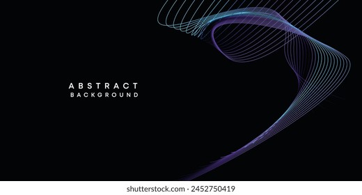 Abstract data visualization, geometric dark blue, orange, green gradient waving lines technology background. Purple, navy blue, red gradient futuristic geometric shiny wave pattern banner background