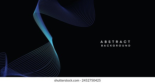 Abstract data visualization, geometric dark blue, orange, green gradient waving lines technology background. Purple, navy blue, red gradient futuristic geometric shiny wave pattern banner background