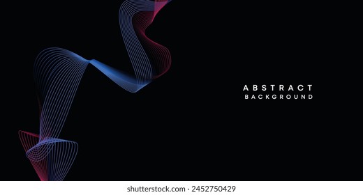 Abstract data visualization, geometric dark blue, orange, green gradient waving lines technology background. Purple, navy blue, red gradient futuristic geometric shiny wave pattern banner background