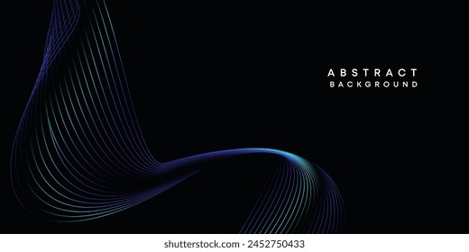 Abstract data visualization, geometric dark blue, orange, green gradient waving lines technology background. Purple, navy blue, red gradient futuristic geometric shiny wave pattern banner background