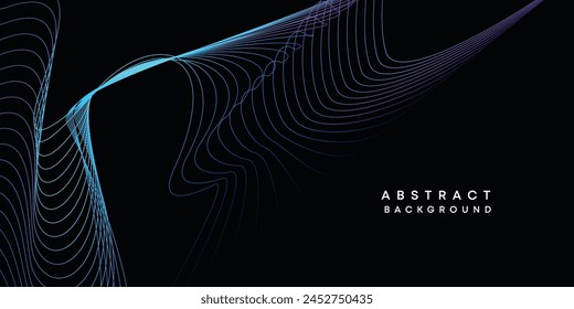 Abstract data visualization, geometric dark blue, orange, green gradient waving lines technology background. Purple, navy blue, red gradient futuristic geometric shiny wave pattern banner background