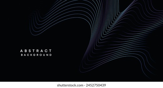 Abstract data visualization, geometric dark blue, orange, green gradient waving lines technology background. Purple, navy blue, red gradient futuristic geometric shiny wave pattern banner background