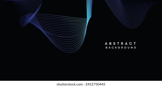 Abstract data visualization, geometric dark blue, orange, green gradient waving lines technology background. Purple, navy blue, red gradient futuristic geometric shiny wave pattern banner background