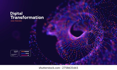 Abstract Data Vortex Background With Glowing Particle Spiral And Digital Flow. Futuristic Technology And Big Data Visualization Concept. Data Vortices And Digital Streams. Vector Illustration.