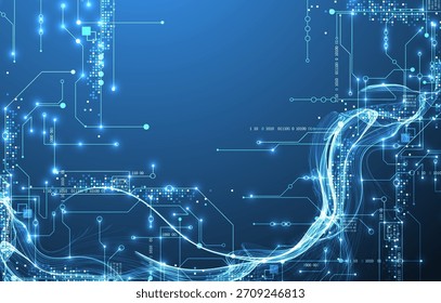 Onda de dados abstrata com linhas de circuito futurista. Conceito de tecnologia. Vetor