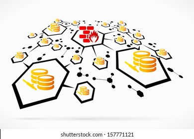 Abstract database network secure firewall vector illustration 