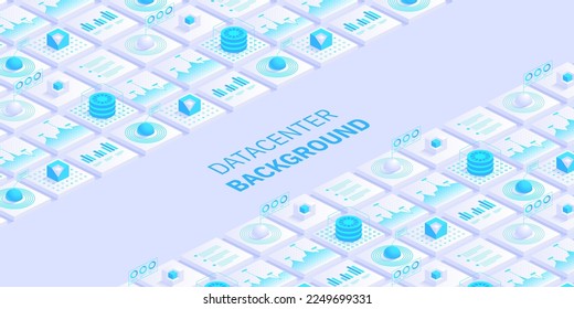 Abstract datacenter or blockchain vector isometric background Hosting server room cloud storage technology and big data processing Digital information Network mainframe infrastructure website layout
