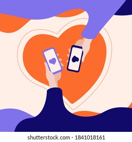 Abstract dating with smartphones concept.To see the other hands illustrations , please check Hands collection.