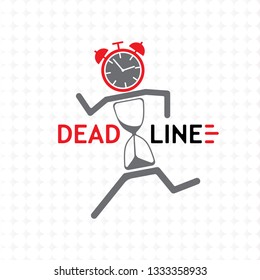 Abstract deadline concept with running woman in form of alarm clock and sandglass. Symbol of deadline. Vector 10 eps