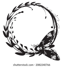 Abstract the death's head hawk moth, Acherontia atropos butterfly black and white illustration.