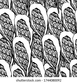 Abstract deciduous black and white pattern. Doodle Patterns
