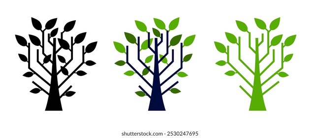 Árbol de decisión Abstractas en estilo minimalista con hojas verdes. Icono de árbol orgánico simple.