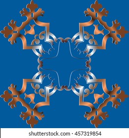 abstract decor in bronze. The pattern on the blue background of the elements of geometric figures