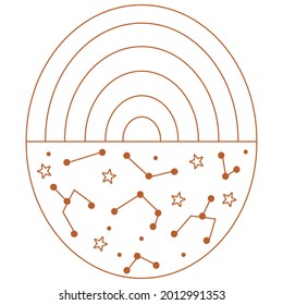 Abstract decor element with rainbow and stars. Vector illustration. 