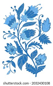 abstract decor plant with fancy blue flowers and berries for your design