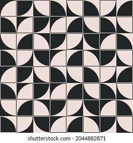 Abstract and decor tile in black and white colors. Vector quarters rile in checker position.