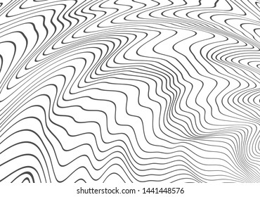 Abstract decor of wavy distorted lines. Black winding, relief wave. Texture. Vector object template with the ability to overlay isolated on a light background