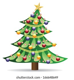Abstract decorated Christmas tree on white background.