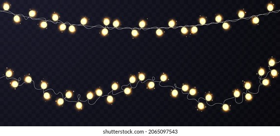 Decoración abstracta de las cadenas de navidad iluminadas con fondo negro.