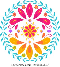 Abstract decoration element with traditional folk motifs. Use for banner, poster, invitation, greeting card, textile design