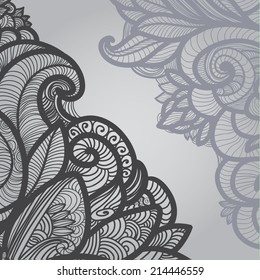 Abstract decoration, invitation card with ornate detailed ornament. Template frame design for card. Useful for packaging, invitations, decoration, bag template, etc
