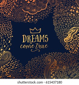 Abstract decoration, invitation card with ornate detailed doodle ornament. Template frame design for card. Useful for packaging, invitations, decoration, bag template, etc