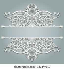 Abstract decoration, lace frame border pattern, ethnic ornament, hand drawn artwork, vector illustration