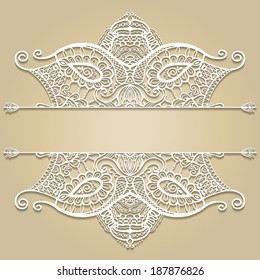 Abstract decoration, lace frame border pattern, ethnic ornament, hand drawn artwork, vector illustration