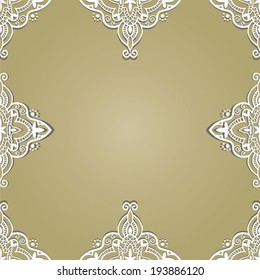 Abstract decoration, lace frame border pattern, invitation card design, floral and geometric ornament, hand drawn artwork, vector illustration