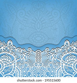 Abstract decoration, lace frame border pattern, invitation card design, floral and geometric ornament, hand drawn artwork, vector illustration