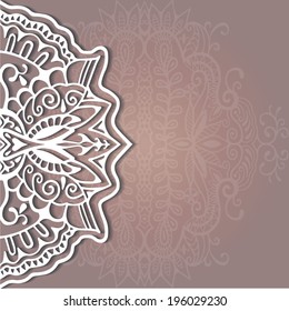 Abstract decoration, lace frame border pattern, invitation card design, floral and geometric ornament, hand drawn artwork, vector illustration