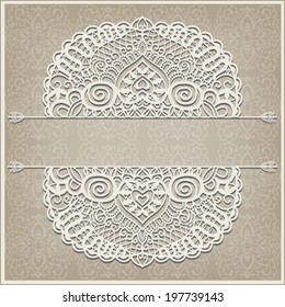 Abstract decoration, lace frame border pattern, ethnic ornament, invitation card design