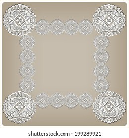 Abstract decoration, lace frame border pattern, invitation card design, floral and geometric ornament, hand drawn artwork, vector illustration