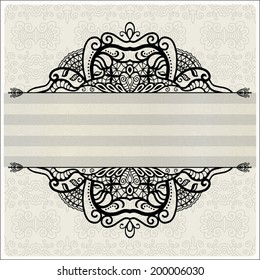 Abstract decoration, lace frame border pattern, ornamental background, invitation card design