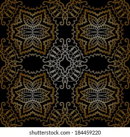 Abstract decoration, lace pattern, detailed ornament, gold on black