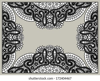 Abstract decoration. Ornamental lace pattern, fabric with flowers, design element, hand drawn sketch frame border, ornate detailed background, black and white 