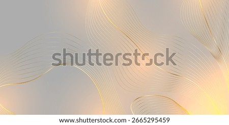 Abstract decoration, pattern, halftone gradients. Luxury golden lines wave on a light grey background.
