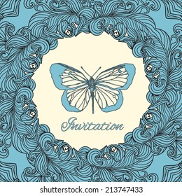 Abstract decoration vintage background and butterfly with space for your text. Suitable for various designs, invitation, thank you card, save the date cards and scrapbooking. Vector illustration.